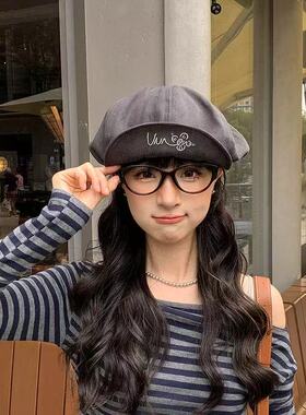 韩版春秋甜美文艺字母八角帽女