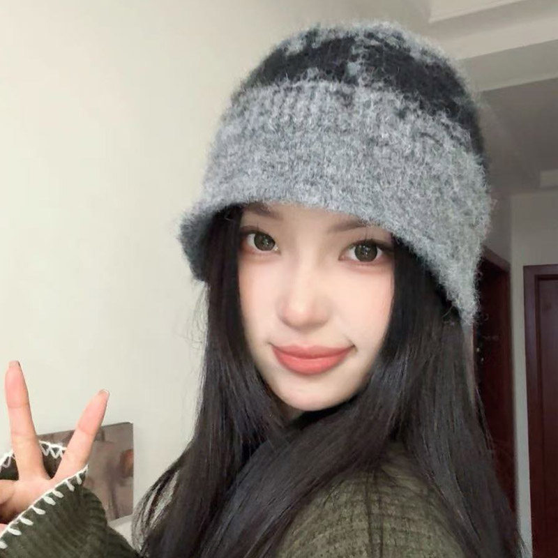 日系秋冬复古提花显脸小毛线帽女