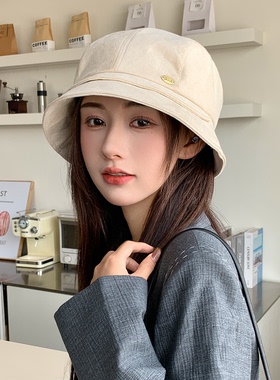秋冬韩版麂皮绒一帽多戴渔夫帽女