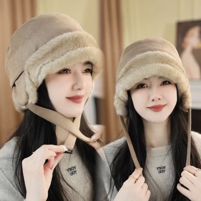 冬季复古麂皮绒一帽多戴渔夫帽女