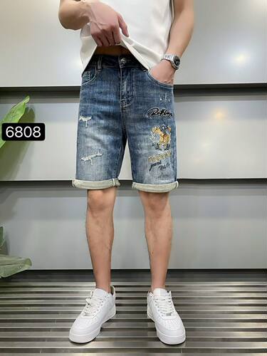欧货2026夏季新款男士刺绣时尚潮流百搭休闲高级感5分牛仔中裤