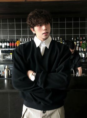 2026新款假两件衬衫领套头卫衣男女秋冬美式潮牌休百搭打底衫上衣