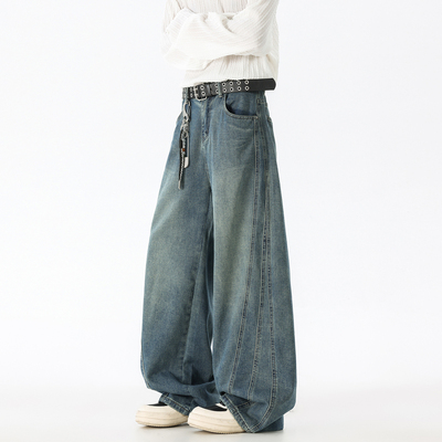 牛仔裤男款春秋宽松直筒弯刀裤