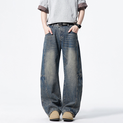 牛仔裤男款宽松直筒阔腿裤2025新款美式潮牌街头弯刀坠感男生裤子