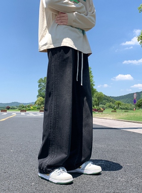 牛仔裤男款秋冬季美式高街男生裤子潮牌宽松直筒加绒阔腿休闲长裤