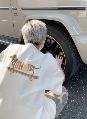 短袖T恤男夏季重磅纯棉卡通印花情侣半袖2026新款美式潮牌宽松T恤