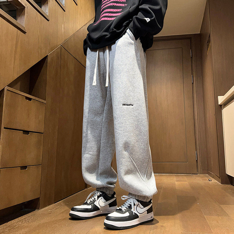 运动裤男款美式潮牌宽松束脚卫裤春夏款休闲百搭灰色松紧男生裤子