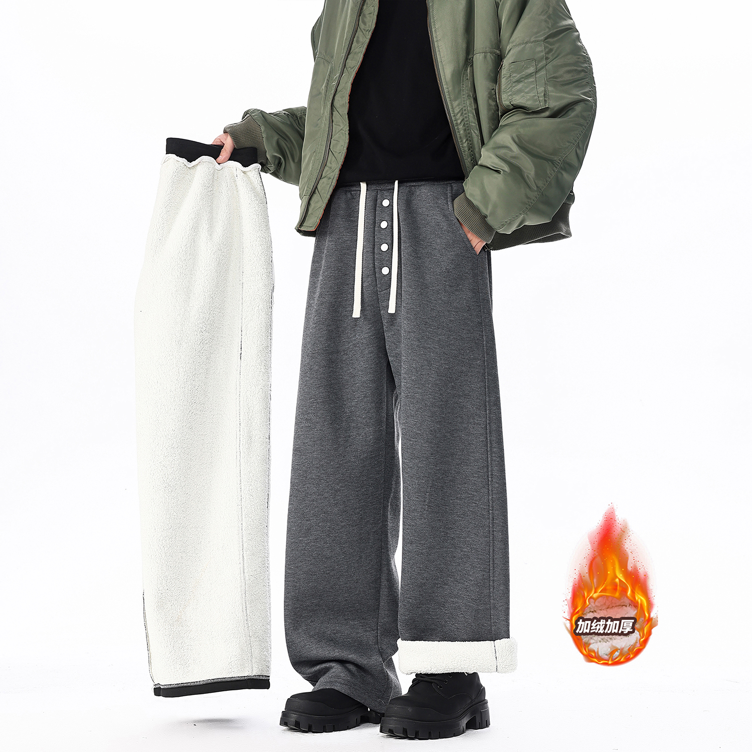 运动裤男款秋冬加绒加厚宽松直筒