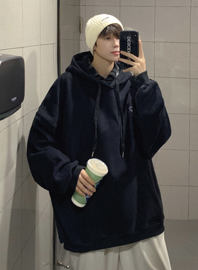 连帽卫衣男潮牌oversize宽松美式复古重磅黑色卫衣男生情侣装外套