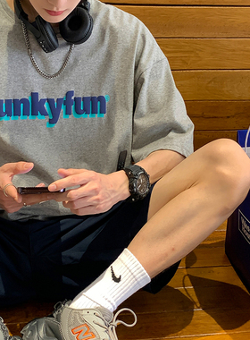 短袖t恤男夏季潮牌潮流重磅青少年百搭宽松上衣美式灰色男生体恤