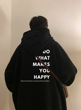 oversize连帽卫衣男秋冬加绒美式复古重磅大码慵懒风情侣帽衫外套