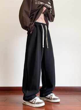 运动裤男宽松直筒休闲百搭卫裤2025春秋新款男生潮牌黑色裤子男款