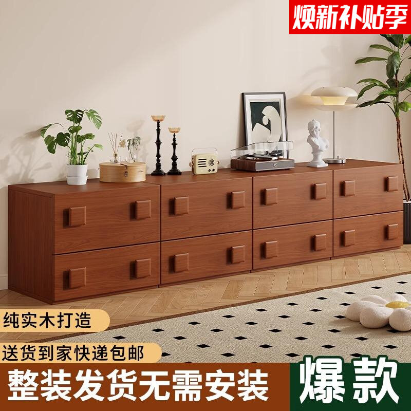 实木电视柜客厅家用落地柜储物柜一体收纳柜小户型组合边柜卡门柜