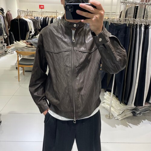 秋季男士老钱风PU立领机车皮衣