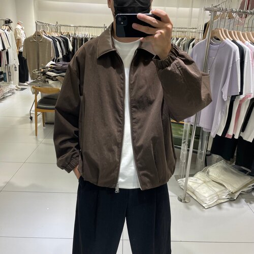秋季男士宽松轻奢老钱风拼接夹克