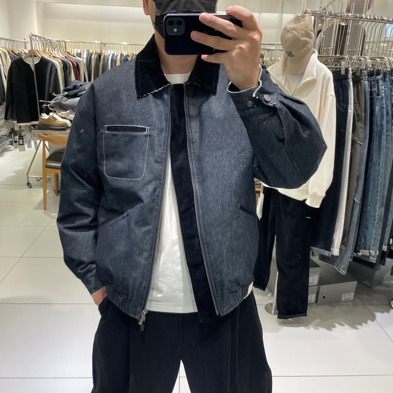 潮牌高级感工装翻领牛仔羽绒服