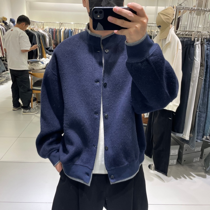 潮流撞色100%绵羊毛双面呢夹克男