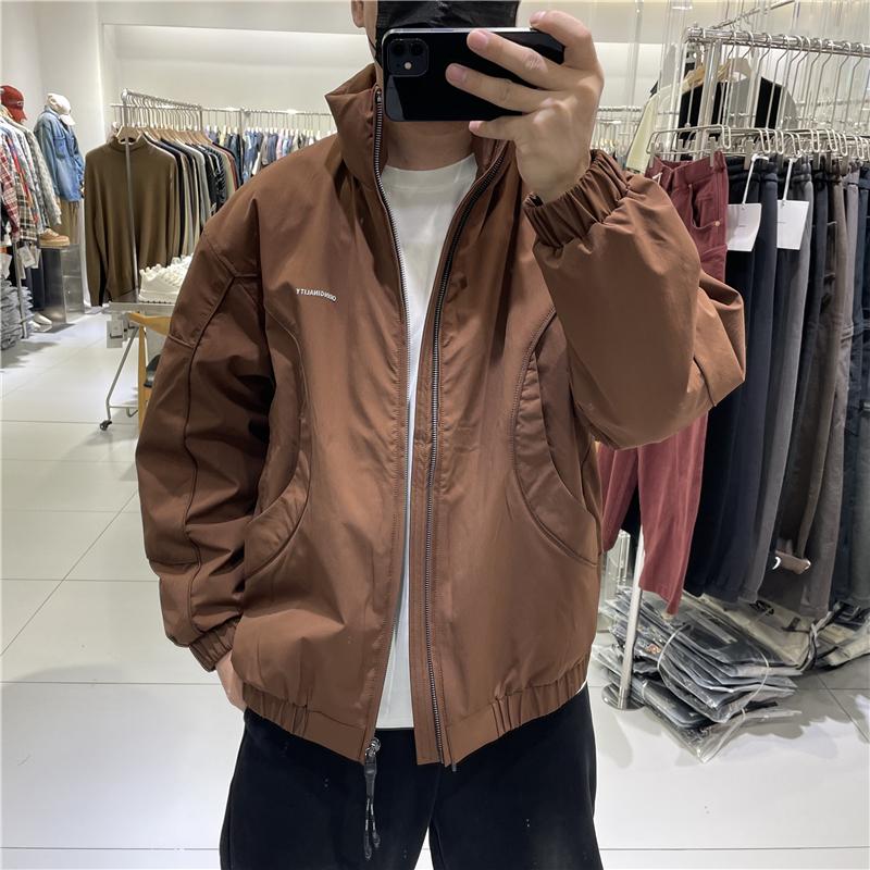 单目冬季新款男韩版宽松拼接立领加厚羽绒服潮流休闲简约保暖外套