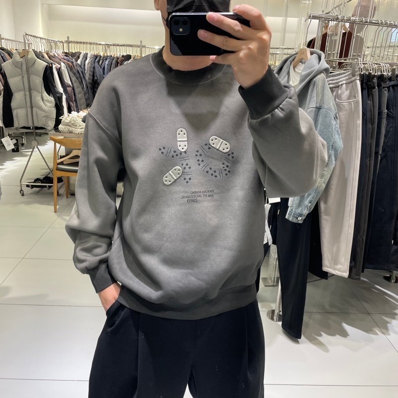 三朋冬季新款男士宽松字母烫金加绒圆领卫衣潮流时尚加厚保暖上衣