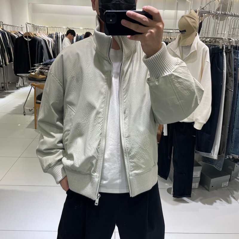 潮牌休闲保暖立领皮衣羽绒服外套