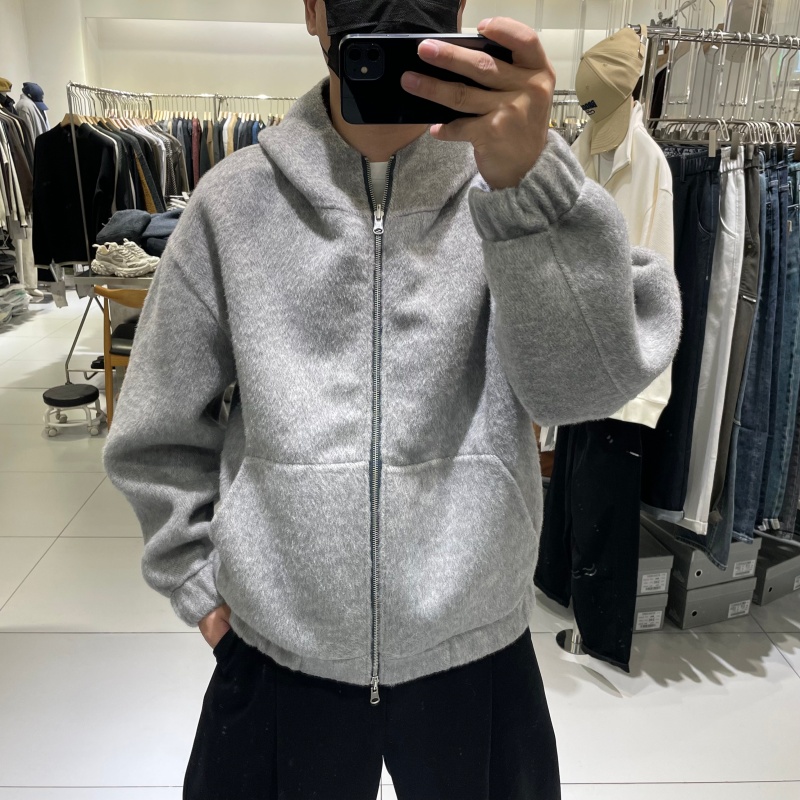 俩面穿双面呢羊毛尼连帽夹克