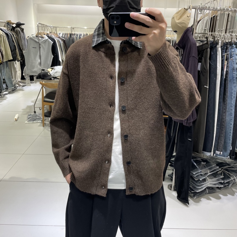 秋冬新款男宽松拼接针织开衫