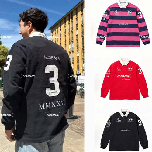 La Martina SS26 Rugby 美式撞色字母图案长袖橄榄球服POLO衫T恤