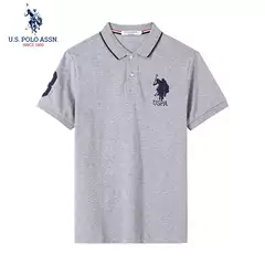 Uspoloassn United States Polo Assn. Summer Short-Sleeved Lapel T-Shirt with Large Horse Logo Men's Polo Shirt
