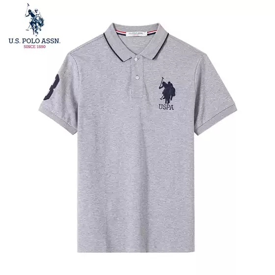Uspoloassn United States Polo Assn. Summer Short-Sleeved Lapel T-Shirt with Large Horse Logo Men's Polo Shirt