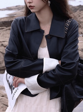 2025新ibell超软蛋白PU机车风皮夹克女短款宽松显瘦休闲翻领外套