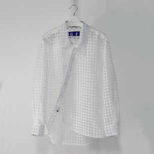 chengguang wang蘖 爛花千鳥格右衽夏季防晒衬衫 休闲小众无性别