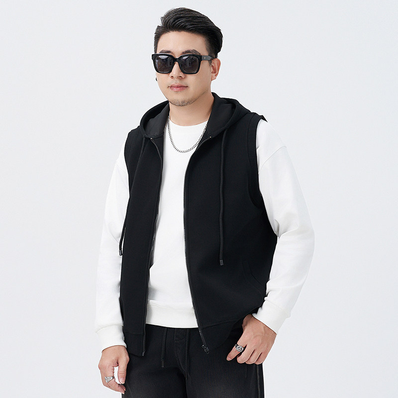 2025秋季男连帽马甲胖子加肥加大码宽松休闲背心青年无袖外套坎肩