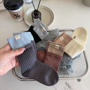 儿童袜子秋冬新款双罗口袜子ins风可扎秋裤男女童潮中高筒棉袜子