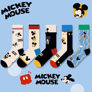 儿童袜子秋冬新款2025卡通米老鼠棉袜中筒宝宝米奇女童男童高筒袜