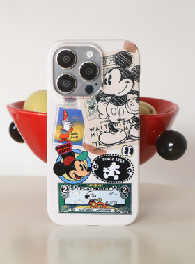 米奇的拼贴画 韩国涂层半包光面手机壳14promax/15pro/16保护壳复古风手机壳