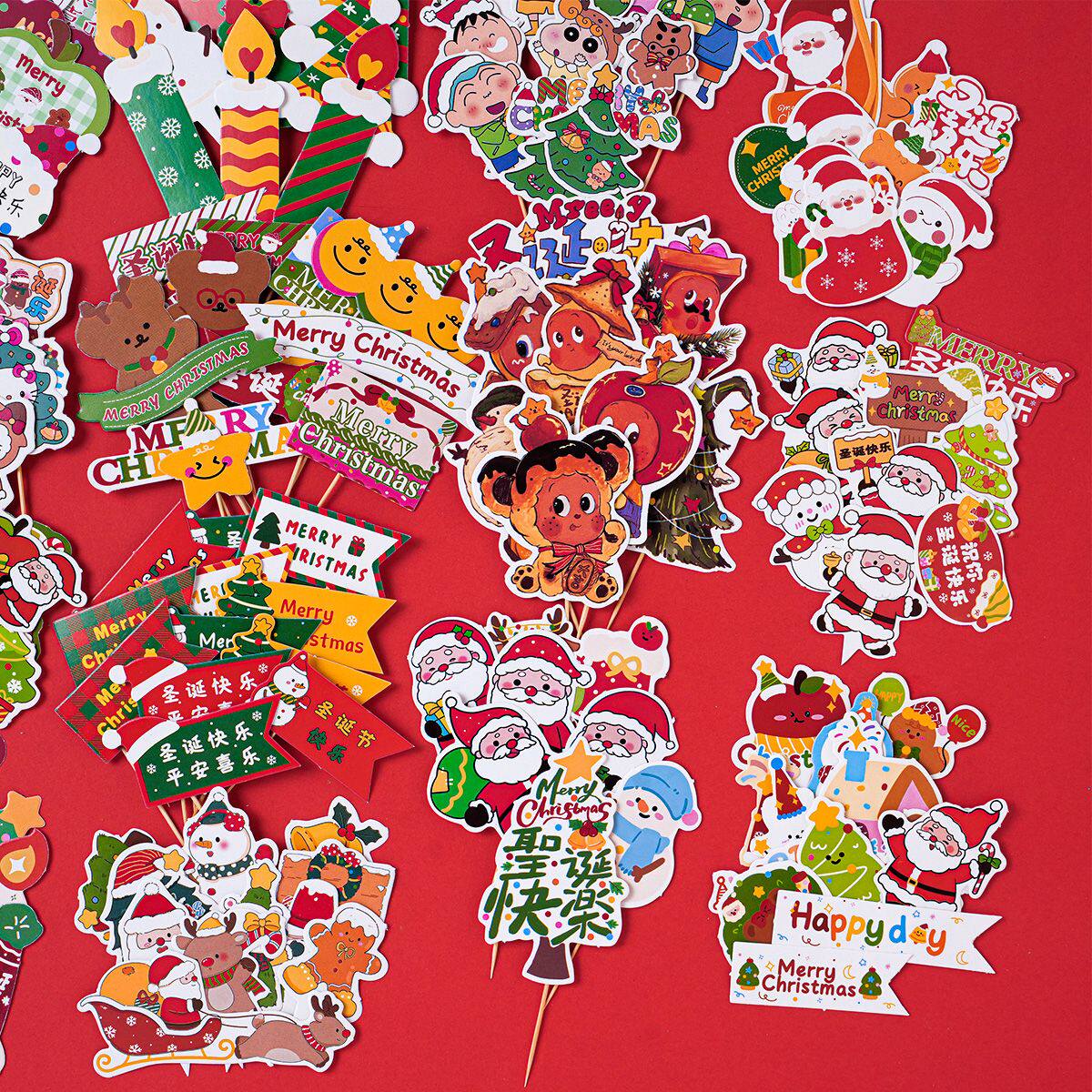 KT猫指插件圣诞老人雪人插卡插牌网红卡通圣诞节蛋糕装饰星星人