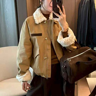 翻领羊羔毛内胆羽绒外套女宽松显瘦百搭派克服潮 时尚 2025冬季 新款