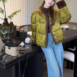 圆领拼接新中式 时尚 羽绒服女宽松显瘦百搭保暖外套潮 新款 2025冬季