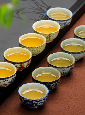陶瓷功夫小茶杯子小号青花瓷釉中