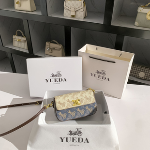 高级质感轻奢女单肩斜挎 真皮小众设计凯旋门老花小方包包2025新款