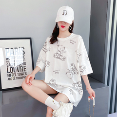 Original real shot cotton short sleeve T-shirt women's middle long loose fried Street Korean summer students' sympathy