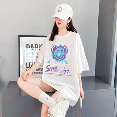 Original real shot cotton short sleeve T-shirt women's mid long loose Korean version Xiaxin bear inschao brand T-shirt women