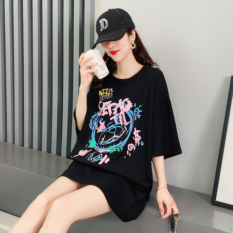 Original real shot pure cotton t-shirt female short sleeve loose medium length Korean summer new inschao brand T-shirt