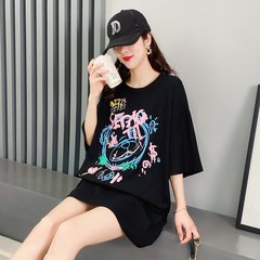 Original real shot pure cotton t-shirt female short sleeve loose medium length Korean summer new inschao brand T-shirt