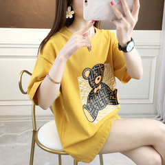 實拍短袖t恤女夏2021新款韓版中長學生上衣大碼女裝網紅同款