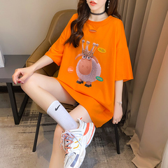 Real shot cotton short sleeve T-shirt women's summer 2021 new hot drill round neck student top large women's net red