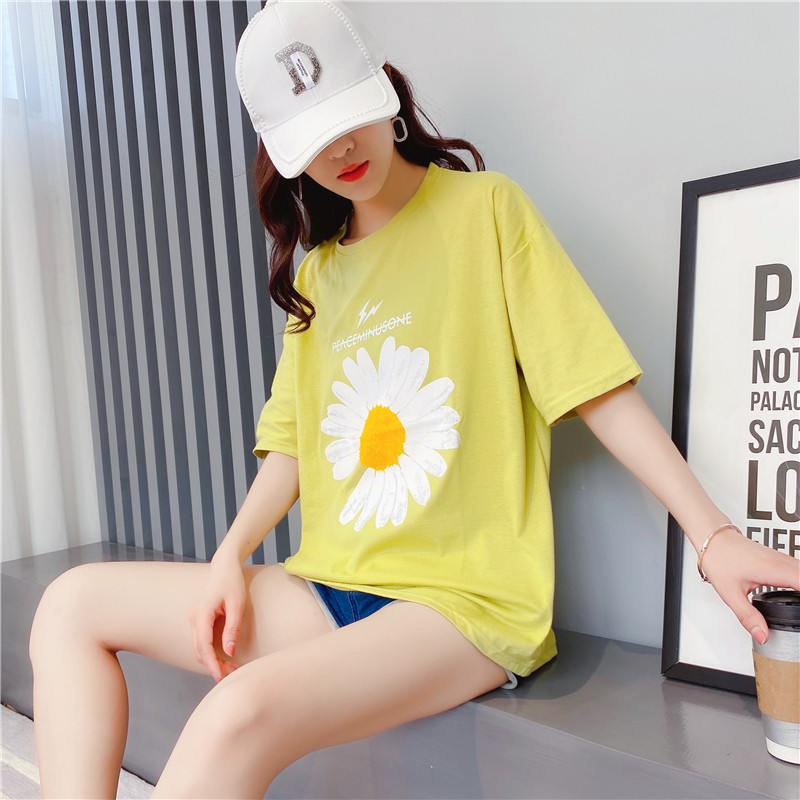 Real shot cotton Daisy short sleeve t-shirt female student 2021 summer new lazy wind loose Korean version ins T-shirt