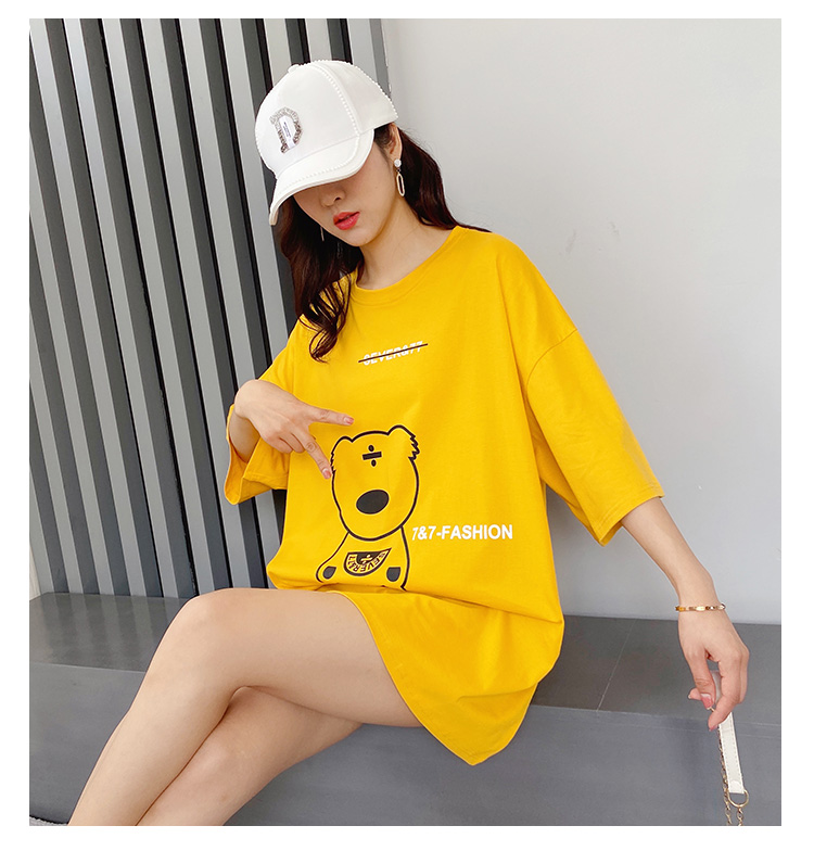 Real shot pure cotton T-shirt women's loose short sleeve mid long fashion brand summer new Korean ins top