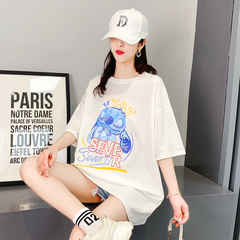 Original real shot cotton short sleeve T-shirt women's loose medium length Korean summer new inschao brand T-shirt