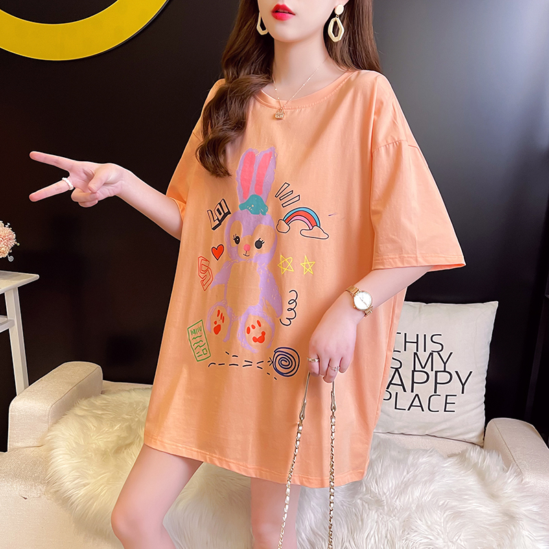 Real shot cotton short sleeve t-shirt female 2021 spring and summer new Korean medium length loose top net red